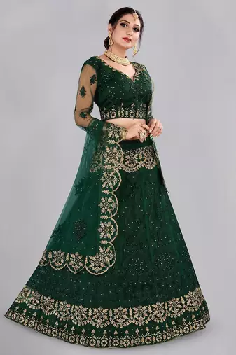 Embroidered Thread Work Semi-Stitched Lehenga & Unstitched Blouse With Dupatta