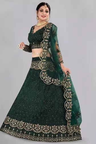Embroidered Thread Work Semi-Stitched Lehenga & Unstitched Blouse With Dupatta