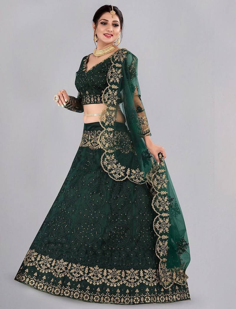 Embroidered Thread Work Semi-Stitched Lehenga & Unstitched Blouse With Dupatta