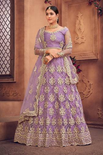 Embroidered Thread Work Semi-Stitched Lehenga & Unstitched Blouse With Dupatta