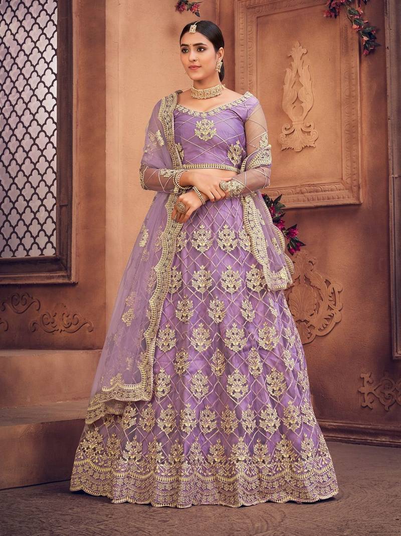 Embroidered Thread Work Semi-Stitched Lehenga & Unstitched Blouse With Dupatta