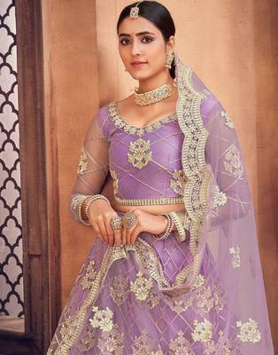 Embroidered Thread Work Semi-Stitched Lehenga & Unstitched Blouse With Dupatta 2
