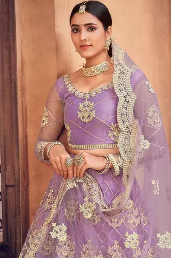 Embroidered Thread Work Semi-Stitched Lehenga & Unstitched Blouse With Dupatta