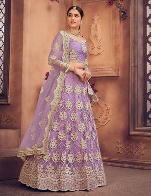 Embroidered Thread Work Semi-Stitched Lehenga & Unstitched Blouse With Dupatta 3