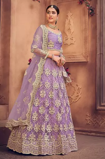 Embroidered Thread Work Semi-Stitched Lehenga & Unstitched Blouse With Dupatta