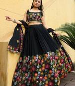 Embroidered Thread Work Semi-Stitched Lehenga & Unstitched Blouse With Dupatta