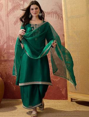 Embroidered round neck kurta & palazzos kurta set 3