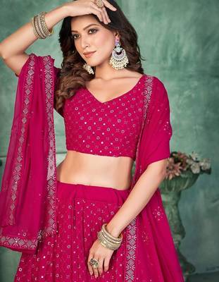 Embroidered Thread Work Semi-Stitched Lehenga & Unstitched Blouse With Dupatta 2