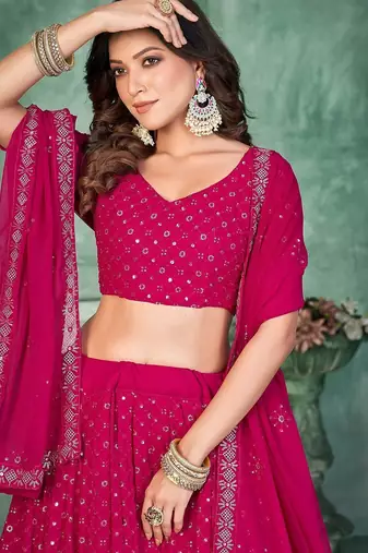 Embroidered Thread Work Semi-Stitched Lehenga & Unstitched Blouse With Dupatta
