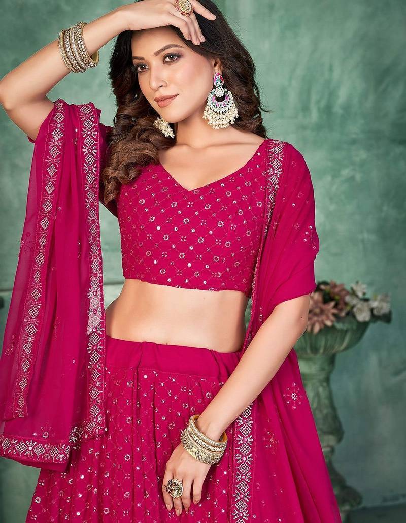 Embroidered Thread Work Semi-Stitched Lehenga & Unstitched Blouse With Dupatta