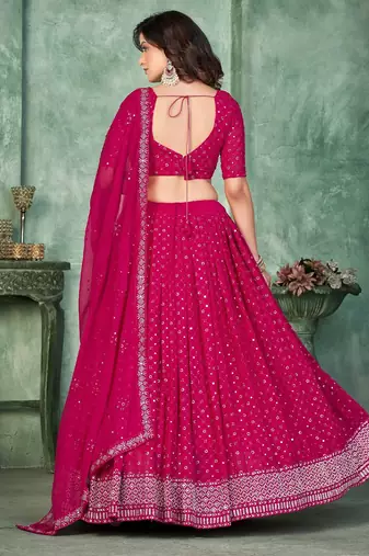Embroidered Thread Work Semi-Stitched Lehenga & Unstitched Blouse With Dupatta