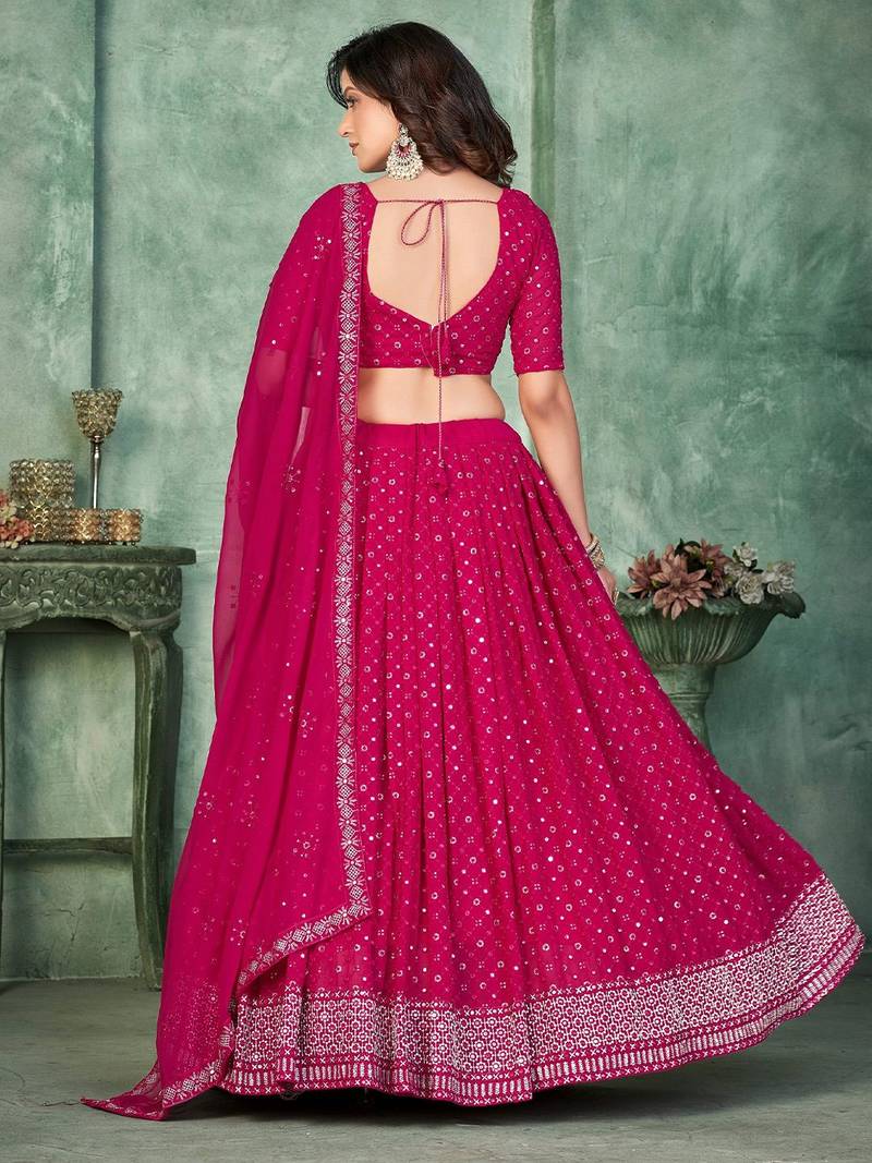 Embroidered Thread Work Semi-Stitched Lehenga & Unstitched Blouse With Dupatta