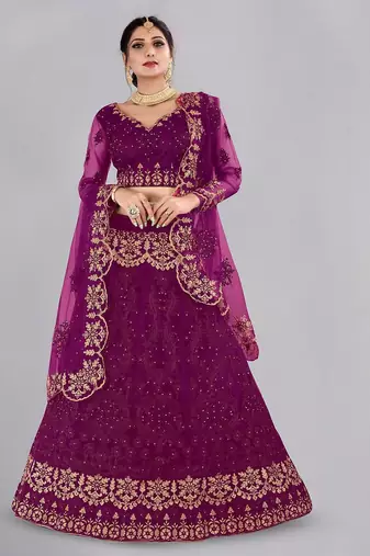 Embroidered Thread Work Semi-Stitched Lehenga & Unstitched Blouse With Dupatta