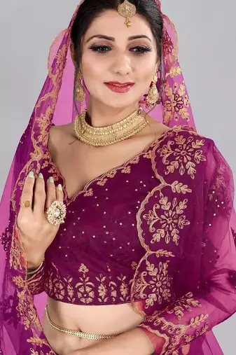 Embroidered Thread Work Semi-Stitched Lehenga & Unstitched Blouse With Dupatta
