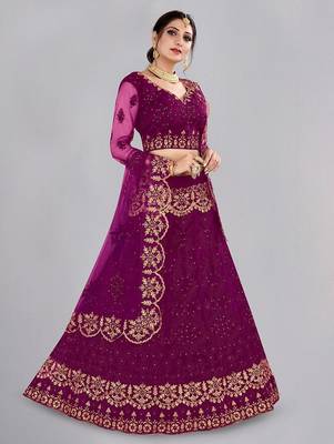 Embroidered Thread Work Semi-Stitched Lehenga & Unstitched Blouse With Dupatta 3