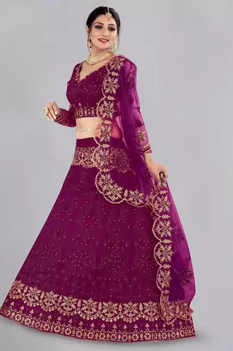 Embroidered Thread Work Semi-Stitched Lehenga & Unstitched Blouse With Dupatta