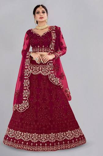 Embroidered Thread Work Semi-Stitched Lehenga & Unstitched Blouse With Dupatta