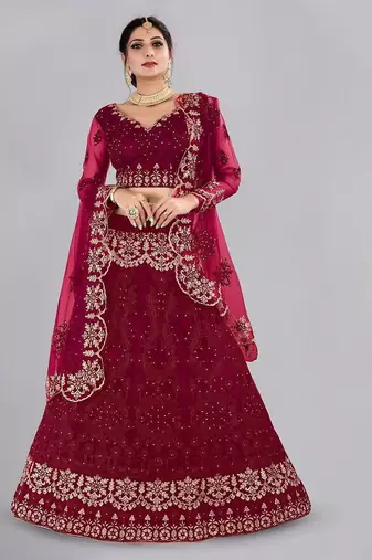 Embroidered Thread Work Semi-Stitched Lehenga & Unstitched Blouse With Dupatta