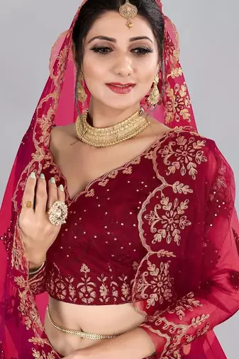 Embroidered Thread Work Semi-Stitched Lehenga & Unstitched Blouse With Dupatta