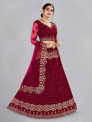 Embroidered Thread Work Semi-Stitched Lehenga & Unstitched Blouse With Dupatta 3