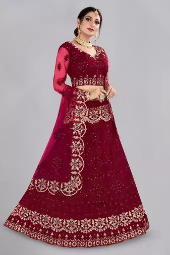 Embroidered Thread Work Semi-Stitched Lehenga & Unstitched Blouse With Dupatta