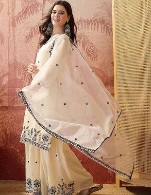 Embroidered round neck kurta & sharara kurta set 1