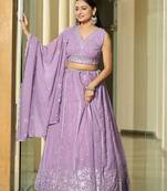 Embroidered Thread Work Semi-Stitched Lehenga & Unstitched Blouse With Dupatta