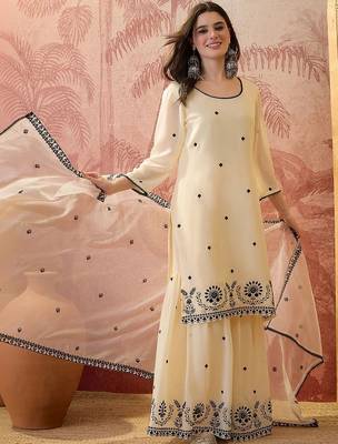 Embroidered round neck kurta & sharara kurta set 2