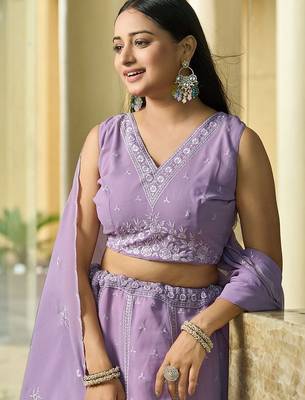 Embroidered Thread Work Semi-Stitched Lehenga & Unstitched Blouse With Dupatta 2