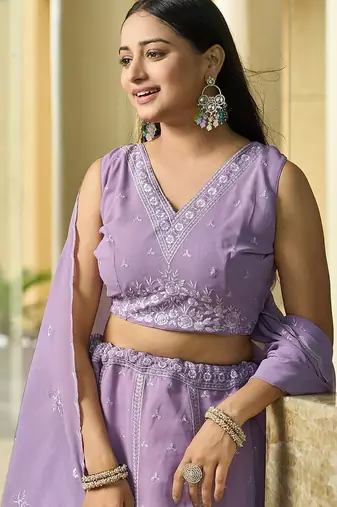 Embroidered Thread Work Semi-Stitched Lehenga & Unstitched Blouse With Dupatta