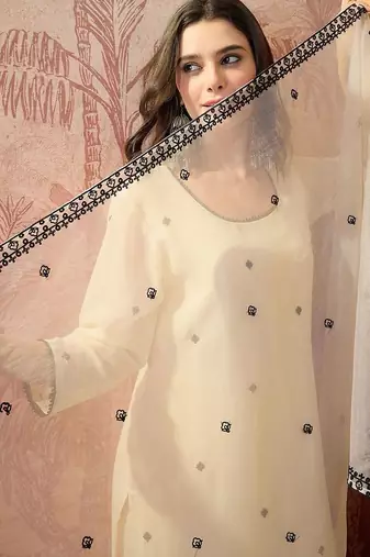Embroidered round neck kurta & sharara kurta set
