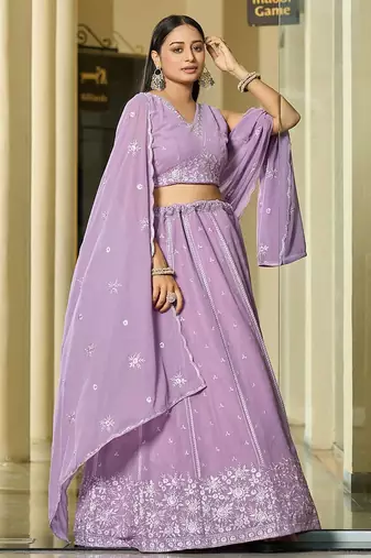 Embroidered Thread Work Semi-Stitched Lehenga & Unstitched Blouse With Dupatta