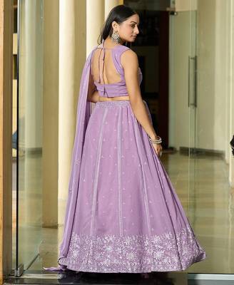 Embroidered Thread Work Semi-Stitched Lehenga & Unstitched Blouse With Dupatta 4