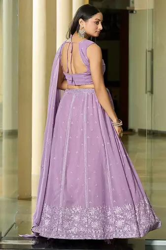 Embroidered Thread Work Semi-Stitched Lehenga & Unstitched Blouse With Dupatta