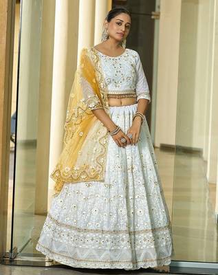 Embroidered Thread Work Semi-Stitched Lehenga & Unstitched Blouse With Dupatta 1