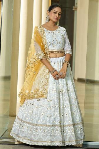 Embroidered Thread Work Semi-Stitched Lehenga & Unstitched Blouse With Dupatta