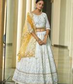 Embroidered Thread Work Semi-Stitched Lehenga & Unstitched Blouse With Dupatta