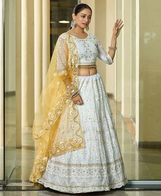 Embroidered Thread Work Semi-Stitched Lehenga & Unstitched Blouse With Dupatta 3