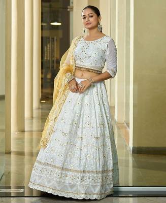 Embroidered Thread Work Semi-Stitched Lehenga & Unstitched Blouse With Dupatta 4