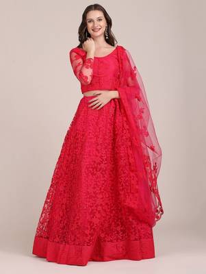 Embroidered Thread Work Semi-Stitched Lehenga & Unstitched Blouse With Dupatta 1