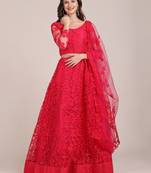 Embroidered Thread Work Semi-Stitched Lehenga & Unstitched Blouse With Dupatta