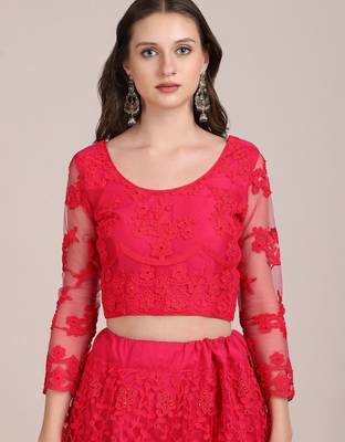 Embroidered Thread Work Semi-Stitched Lehenga & Unstitched Blouse With Dupatta 2