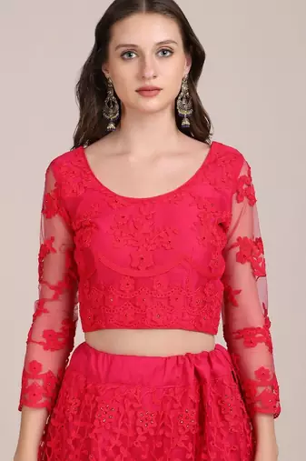 Embroidered Thread Work Semi-Stitched Lehenga & Unstitched Blouse With Dupatta