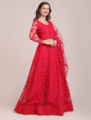 Embroidered Thread Work Semi-Stitched Lehenga & Unstitched Blouse With Dupatta 3