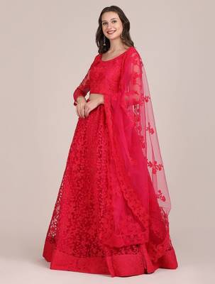 Embroidered Thread Work Semi-Stitched Lehenga & Unstitched Blouse With Dupatta 4