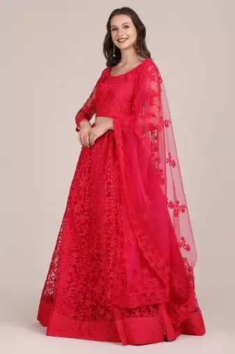 Embroidered Thread Work Semi-Stitched Lehenga & Unstitched Blouse With Dupatta