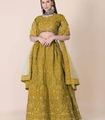 Embroidered Thread Work Semi-Stitched Lehenga & Unstitched Blouse With Dupatta