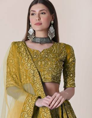 Embroidered Thread Work Semi-Stitched Lehenga & Unstitched Blouse With Dupatta 2