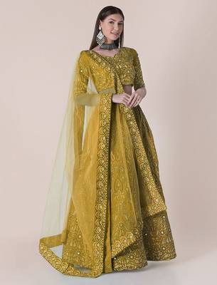 Embroidered Thread Work Semi-Stitched Lehenga & Unstitched Blouse With Dupatta 3
