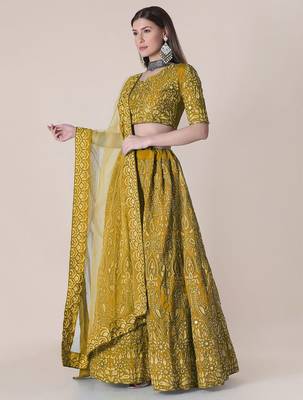 Embroidered Thread Work Semi-Stitched Lehenga & Unstitched Blouse With Dupatta 4